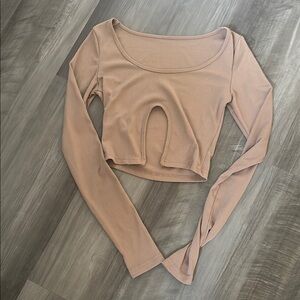 SHEIN Tan Long Sleeve Cut Out Bodysuit
